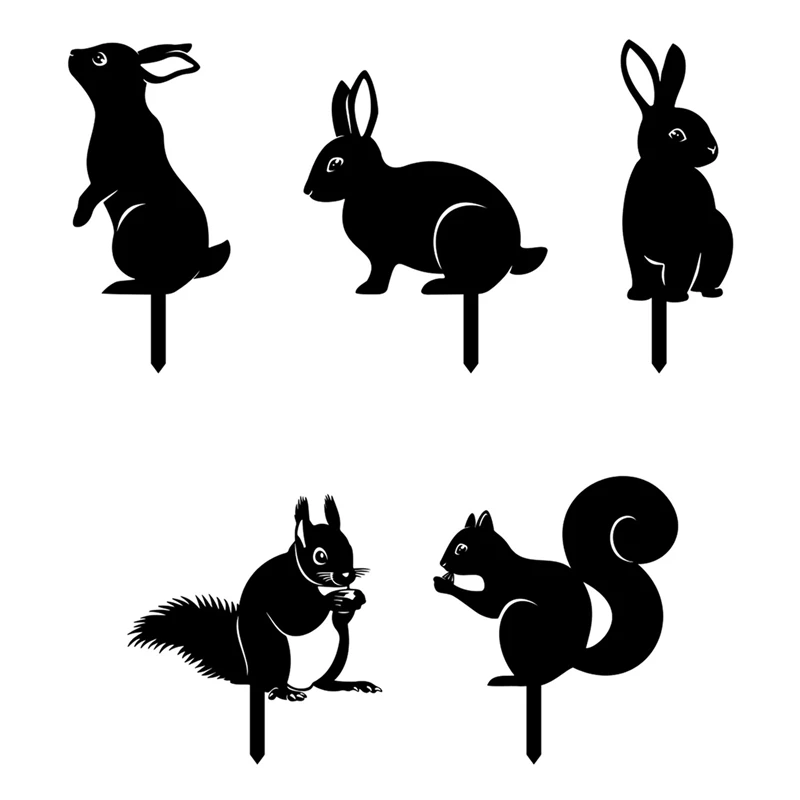 Squirrel Yard Art Decor Outdoor Lawn Black Metal Squirrel Silhouette Decor Garden Ground Insert Backyard Lawn Stakes