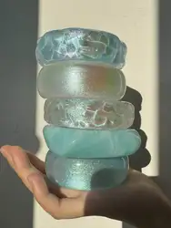 HUANQI Asymmetrical Round Irregular Blue Resin Acrylic Cuff Bracelet for Women  Trendy Bling Design Chunky Jewelry