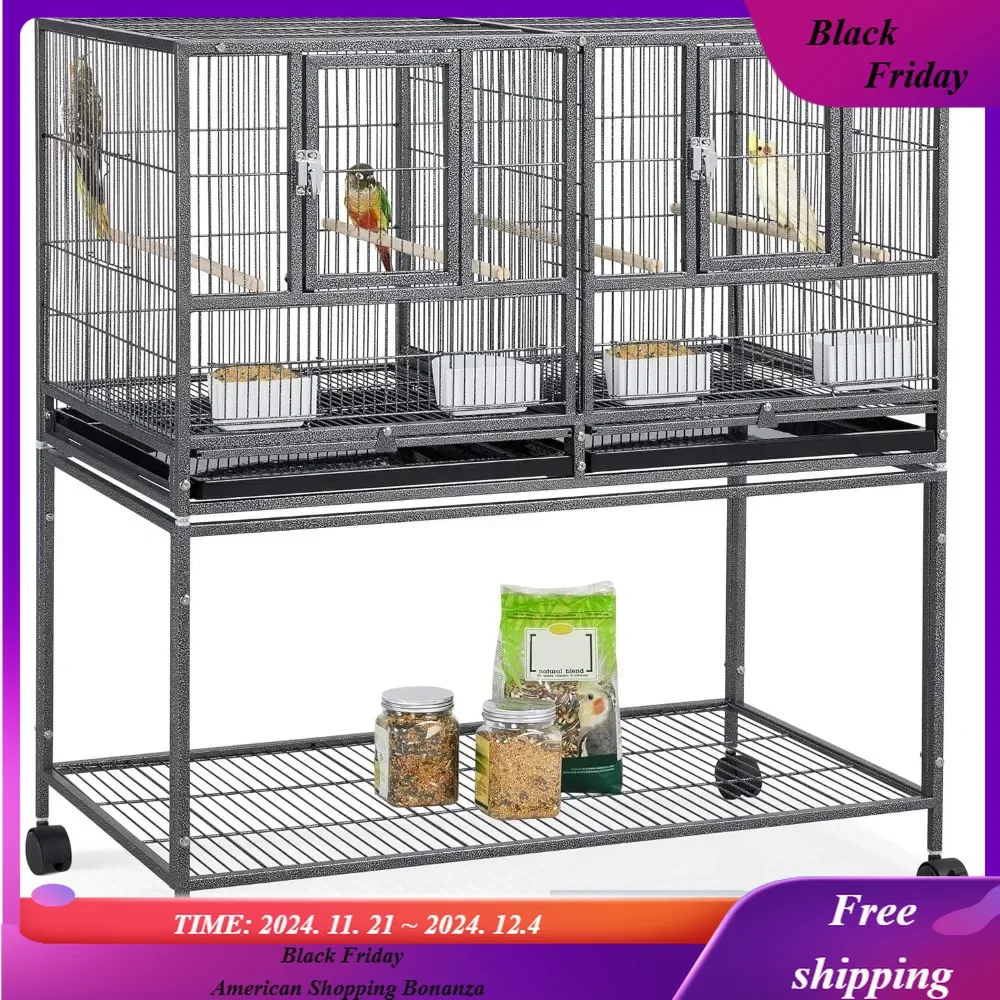 41.5 Stackable Divided Breeder Breeding Parakeet Bird Cage Canaries Cockatiels Lovebirds Finches Budgies Small Parrots Black