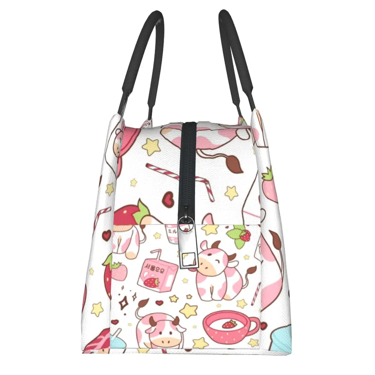 Aardbei Melk Roze Koreaanse Koe Kawaii Leuke Lunchtassen Bento Box Lunch Tote Picknickzakken Koeler Thermische Tas voor Vrouw Meisje School