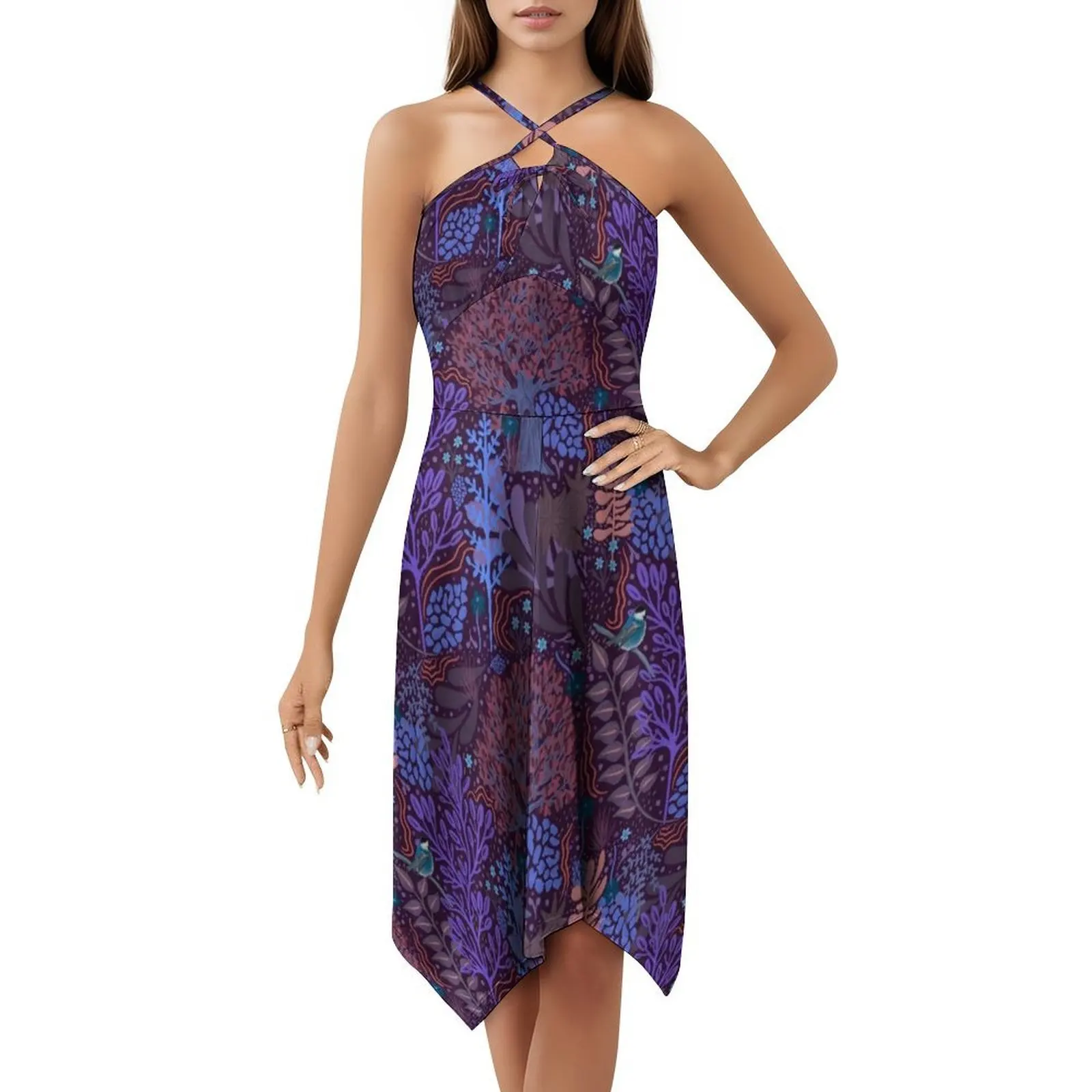 فستان كاجوال على الطراز الكوري من The Bird In The Forest (أرجواني) للنساء فساتين مكتب يومية بسيطة للسيدات غابة أشجار الطيور #5