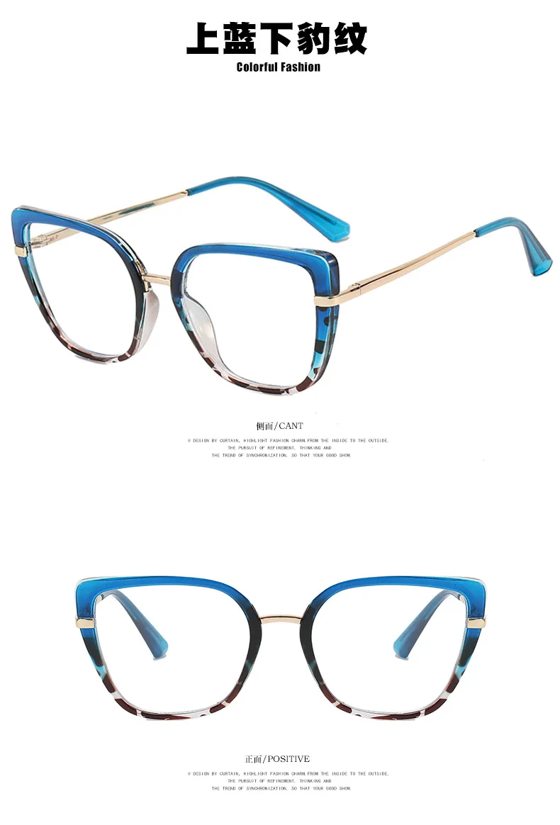 Cat Eye Anti Blue Light Myopia Glasses Classical Optical Glasses Women Metal Temple Customized Brand Design Prescription Glasses