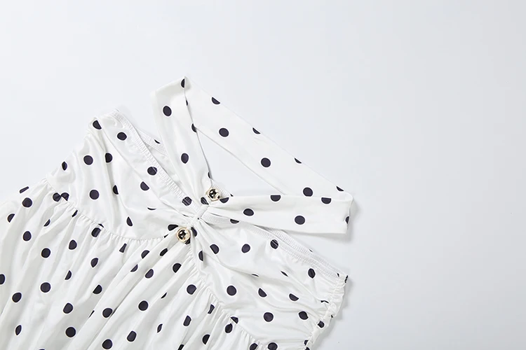 Nibber Chic Vacation 2-teiliges Set für Damen mit Polka-Dot-Print, sexy Neckholder-Bandagen-Crop-Tops mit Schrägausschnitt + hohler, geraffter Rock, Trendanzüge – Detail 21