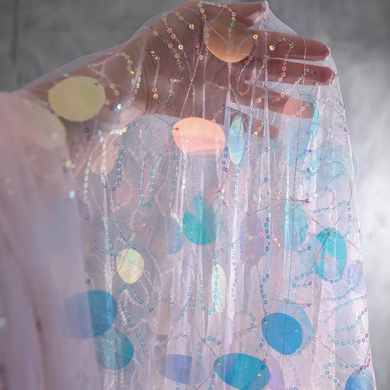 

1-ярдовая ткань для свадебного платья с блестками, лазерная ткань, дизайнерская градиентная радужная модная кружевная свадебная сетчатая ткань для платья для шитья