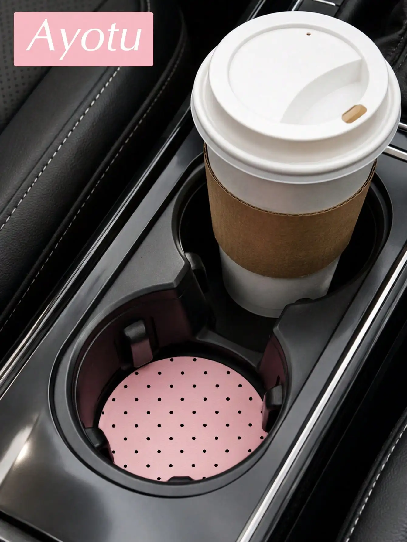2 Stück Schwarz-Weiß Gepunktete Untersetzer, Auto-Innendekoration, Auto-Zubehör, Rutschfeste Autobecherhalter-Matten, Geeignet für Männer & Frauen – Detail 5
