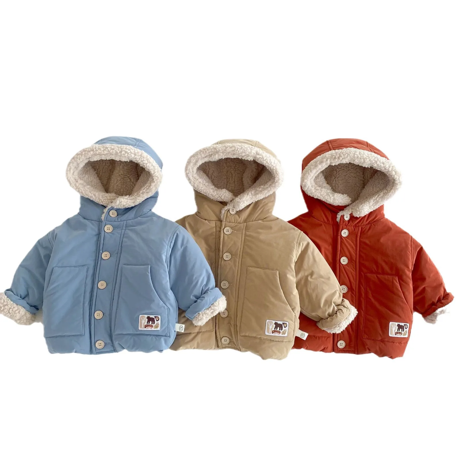 2024 Winter New in Kids Baby Girls Boys Thicken Plush Warm Fashion Top Outwear , Children Hooded Cotton-padded Jacket 0-5Y