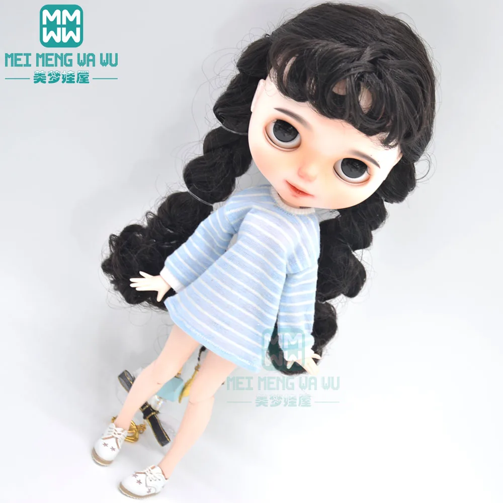 Roupas para boneca moda boneca listrada camiseta se encaixa 28cm blyth ob22 ob24 boneca acessórios presente