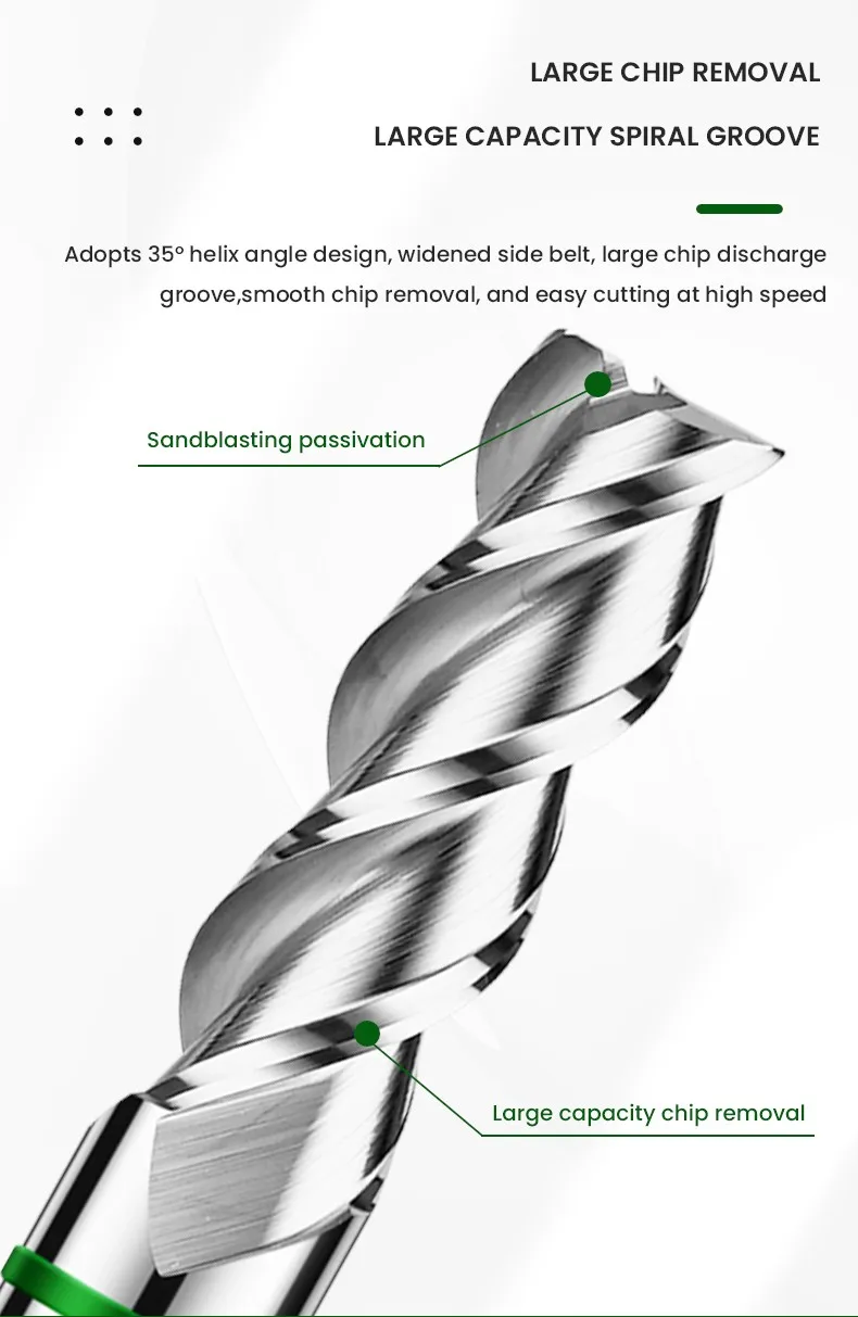 AZZKOR TGH-HRC50 3-Schneiden-Hartmetall-Holzbearbeitungs-Flachfräser für CNC-Maschinen, Aluminium-Fräswerkzeug, 1-20 mm – Detail 8