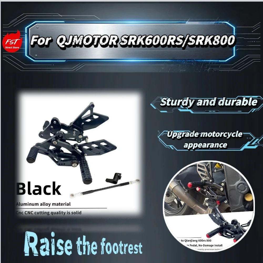 For QJMOTOR SRK600RS SRK800 Racing Rearset Footrest, Heightened & Rearward Adjustable Brake Assembly CNC Alloy Mod Parts