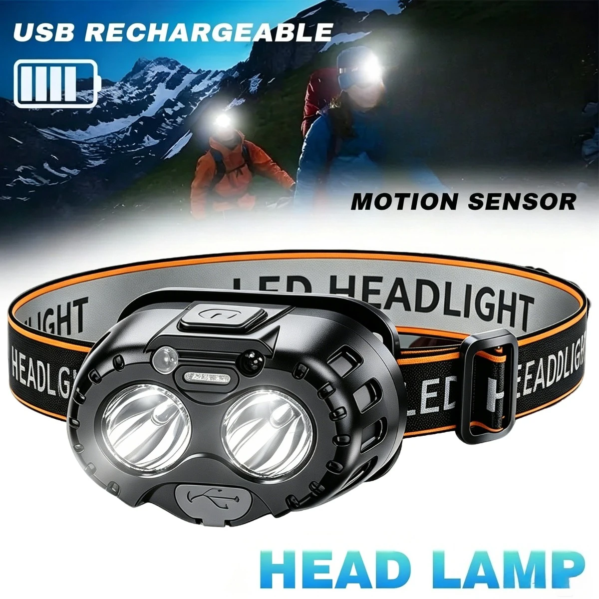 Powerful LED Wave Sensor Headlamp Adjustable Emergency Repairing Headlight Outdoor Camping Hiking Rechargeable Working Lantern