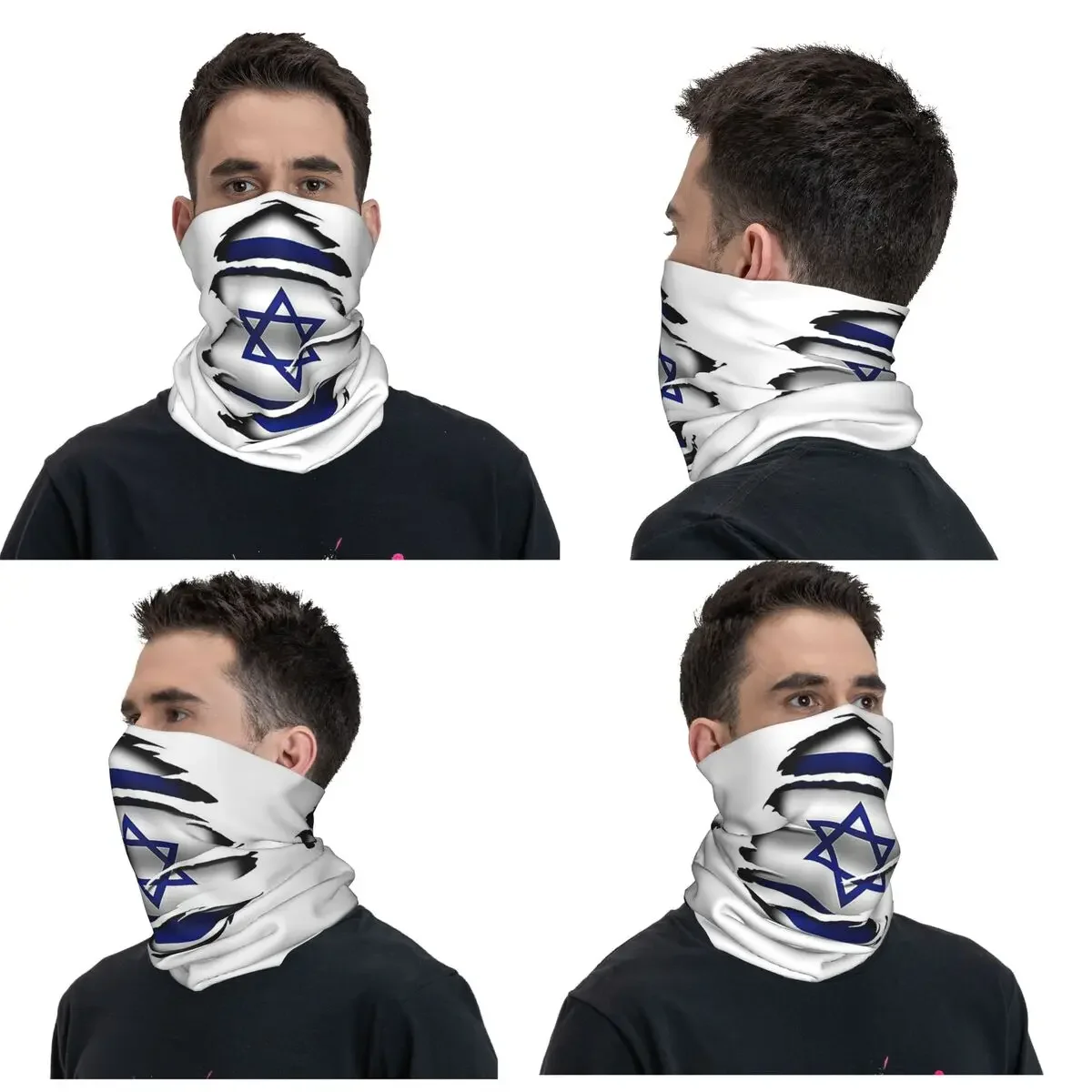 Israel Torn Flag Tattoo Bandana Neck Cover Printed Mask Scarf Warm FaceMask Outdoor Sports Unisex Adult All Season