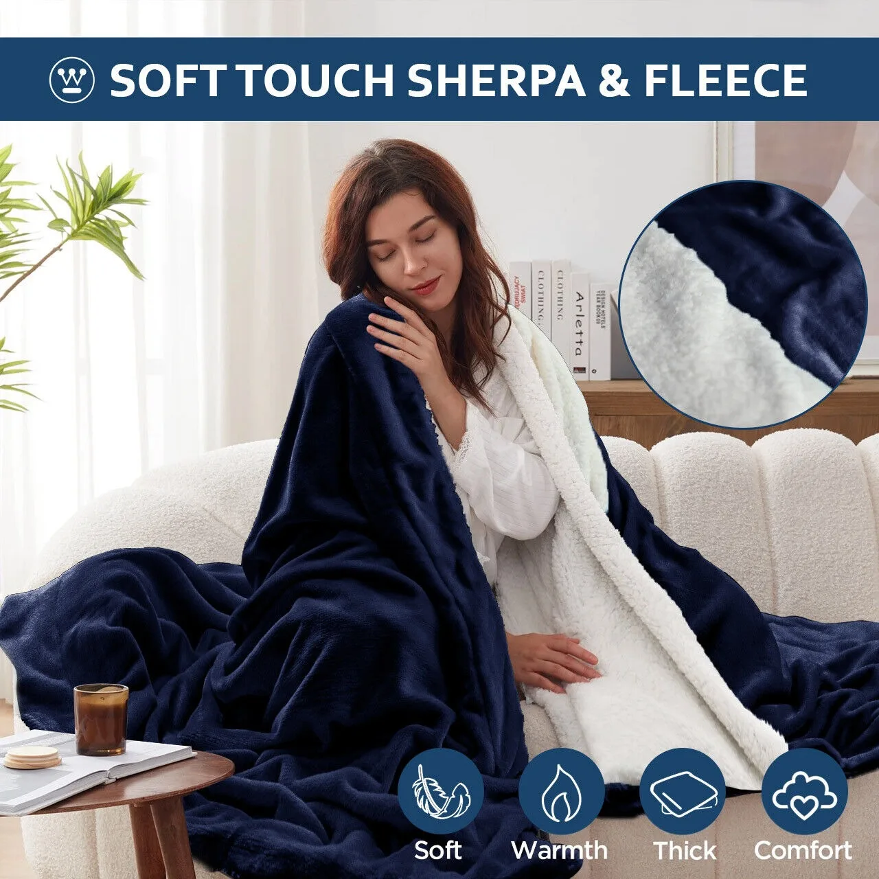 

Sherpa Blanket King Thick Warm Blanket for Winter Bed Super Soft Fuzzy Flannel Fleece/Wool Like Reversible Velvet Plush Blanket