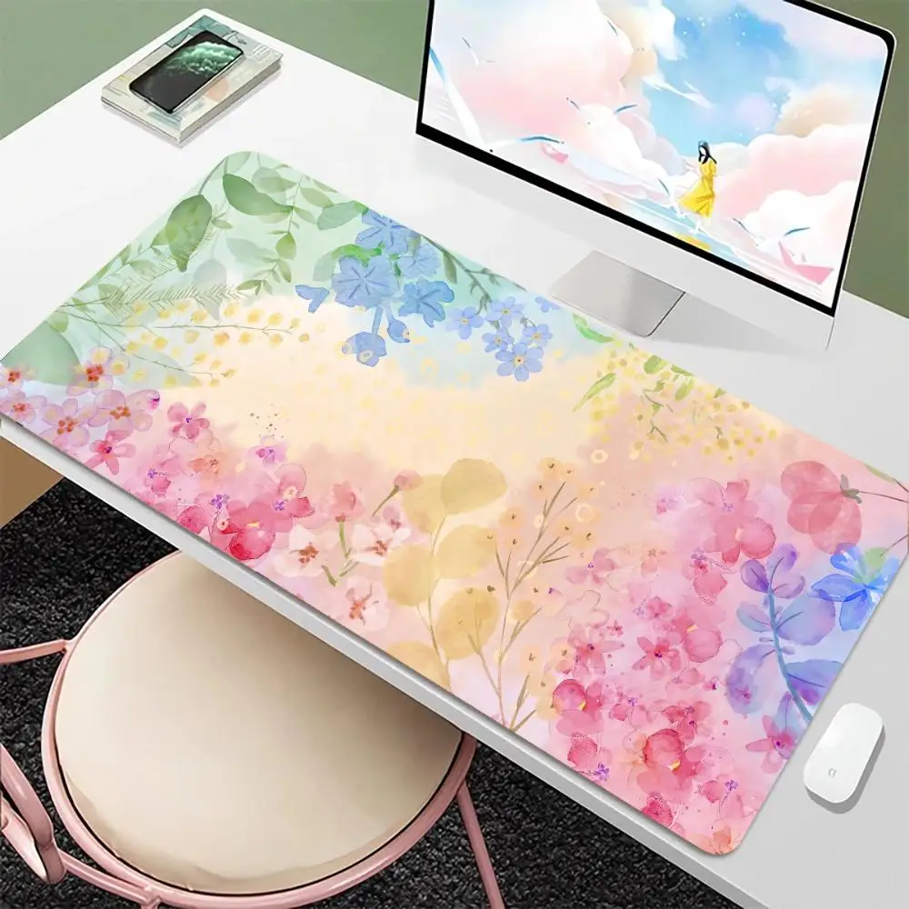 لوحة ماوس فنية ملونة على شكل زهور كبيرة للألعاب لوحة ماوس كمبيوتر مكتبية مضادة للانزلاق قاعدة مطاطية ممتدة ملحقات ألعاب حصيرة مكتبية