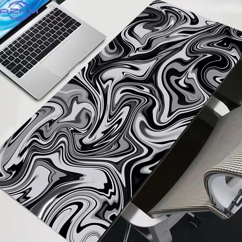 Topographic Contour Line Graphic Mousepad,Waterproof Non‑Slip Minimalist Geometric Mousepad Black Base Gaming Desk Decor