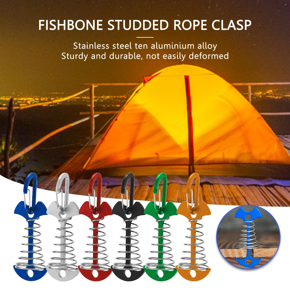 Camping Fishbone Ground Nail Portable Camping Deck Peg Tent Rope Buckle Stainless Steel/Aluminum Alloy Lightweight Outdoor Tools