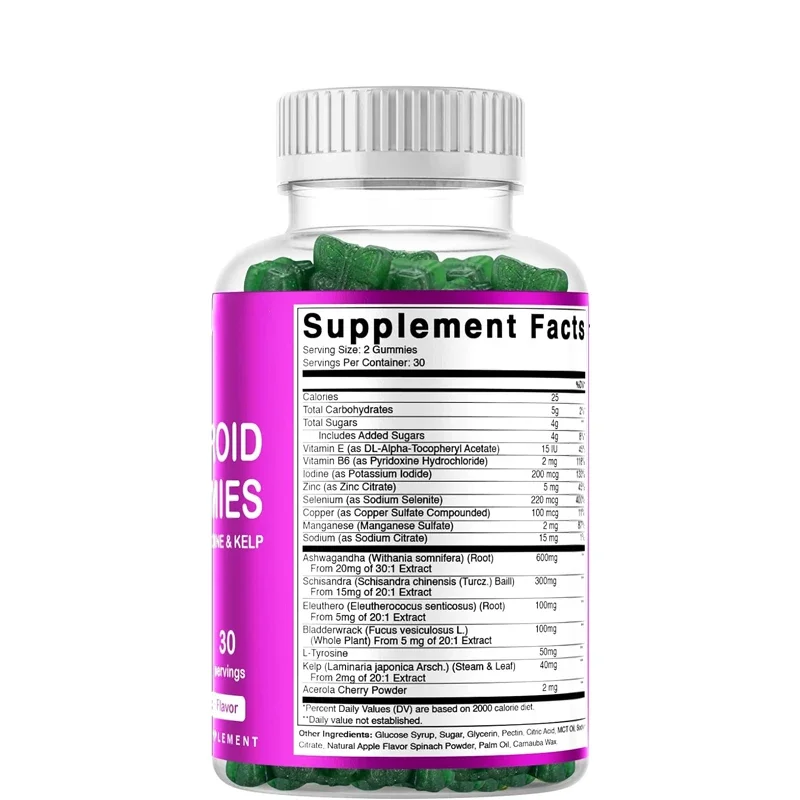 Vitamin vegetarian thyroid support gummies containing iodine and kelp - increase your energy and metabolism - plant based