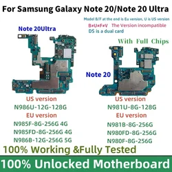Tested For Samsung Galaxy Note 20 ultra 4G N980F N985F Unlocked Motherboard Note 20 ultra 5G N986B N986U N981U N981B Logic Board