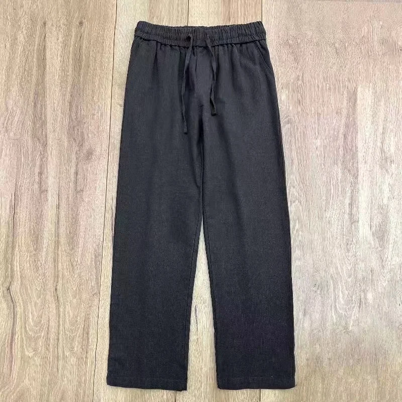 

2024 New Men's Summer Cotton Linen Pants Breathable Elastic Waist Casual Trousers Solid Color Loose Fit Harajuku Style