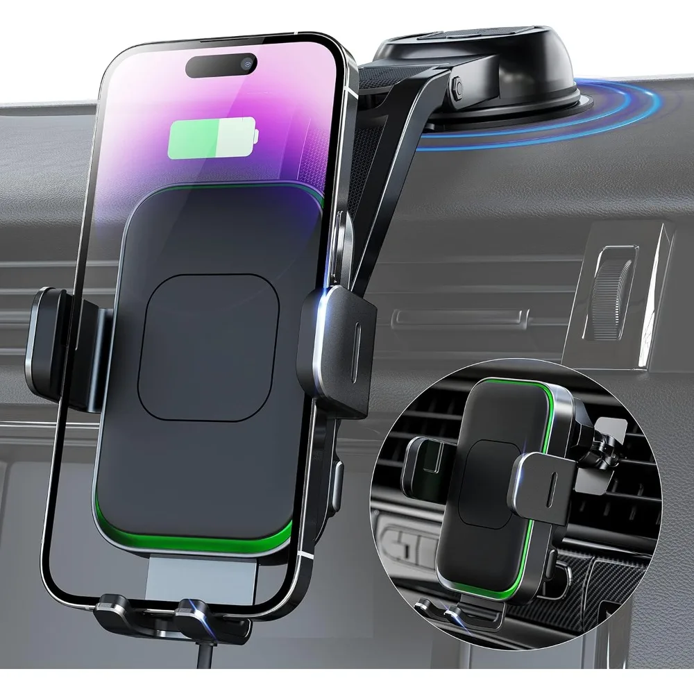 

Wireless Car Charger, Dual Coil 15W Fast Charging Automatic Clamping Car Holder, Phone Holder Smart Sensor Holder for IPhone