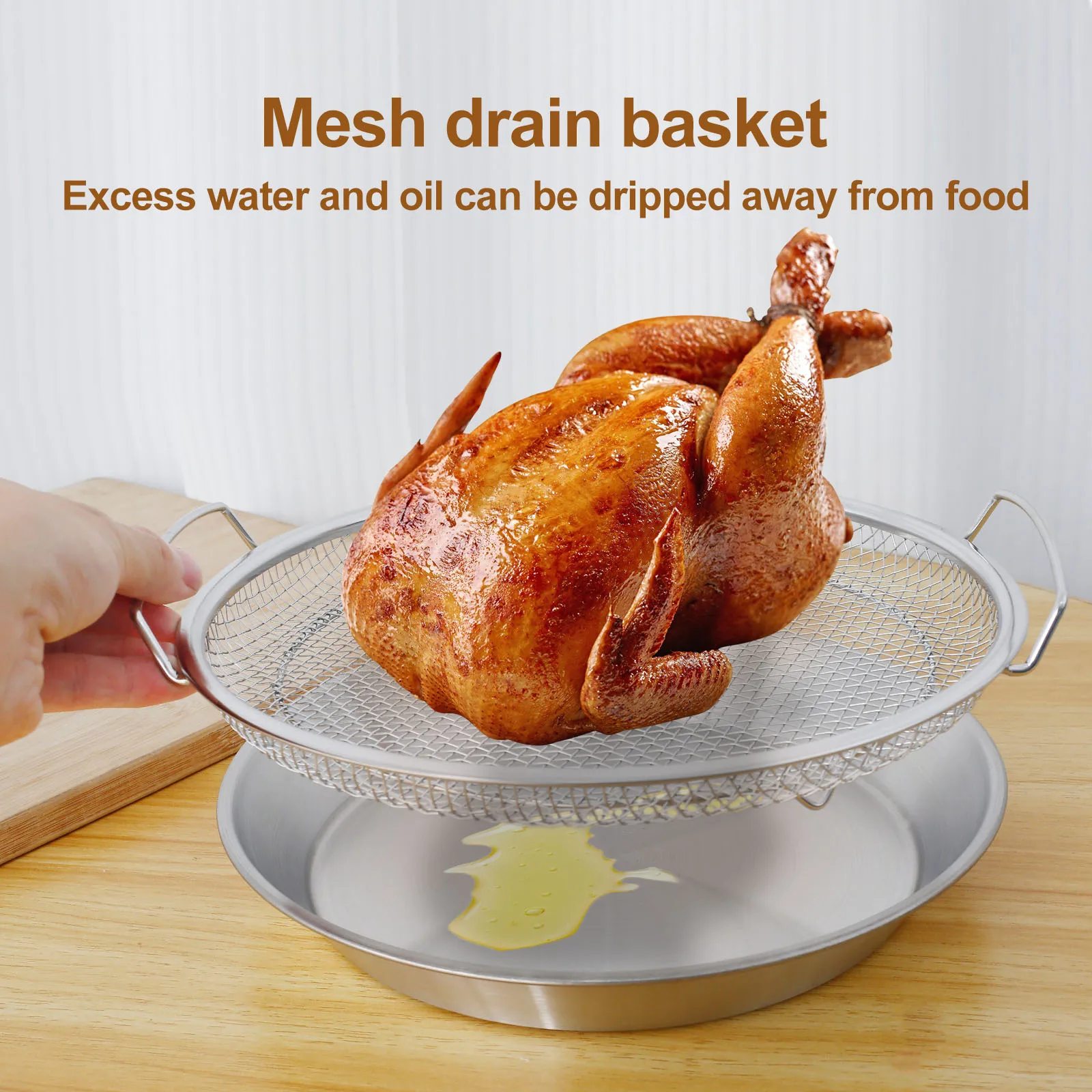 Oil Filter Tray Stainless Steel Fried Food Draining Rack Frying Filter with Drip Pan Mesh Draining Basket Oil Strainer Tray