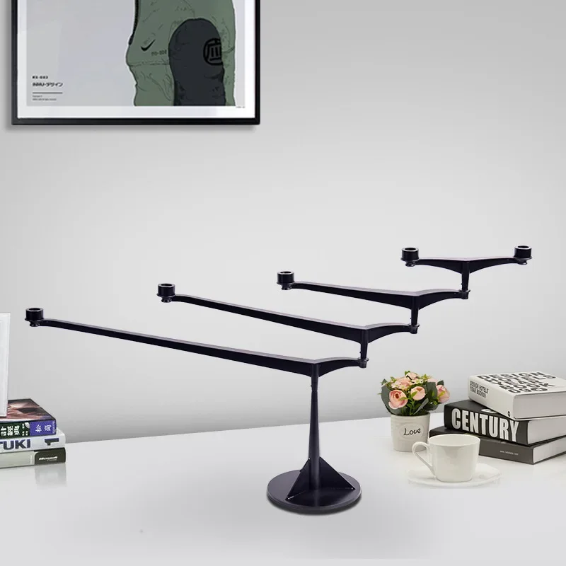 Candlelight dinner props ornament Nordic romantic retro wrought iron model room ornament long arm rotating candle holder