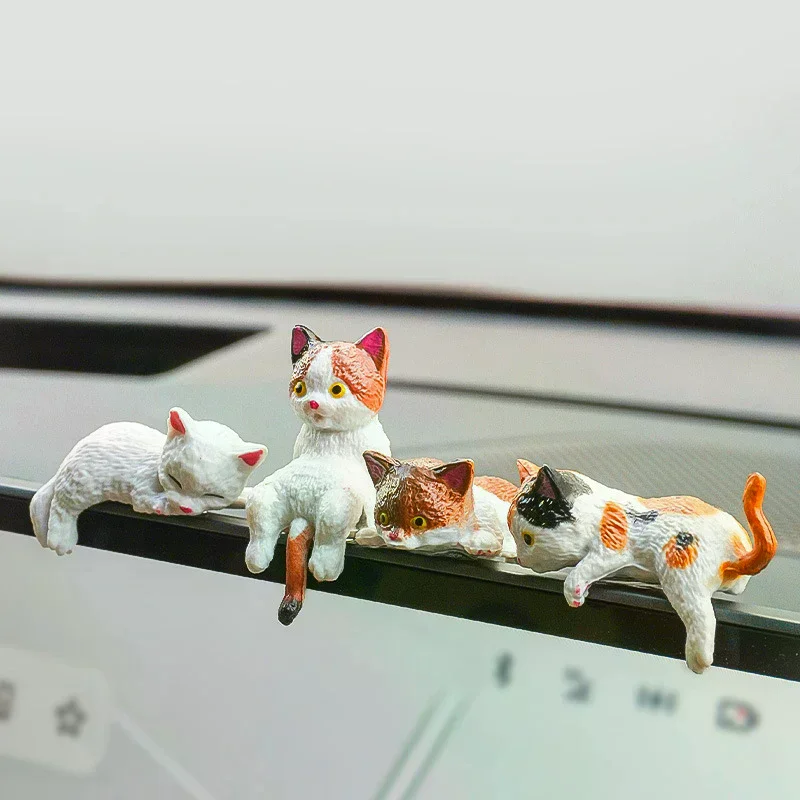 5Pc Car Landscape Cat Ornaments Cute Cartoon Cat Ornament Car Center Console Navigator Screen Sleeping Cat Decoration Miniatures