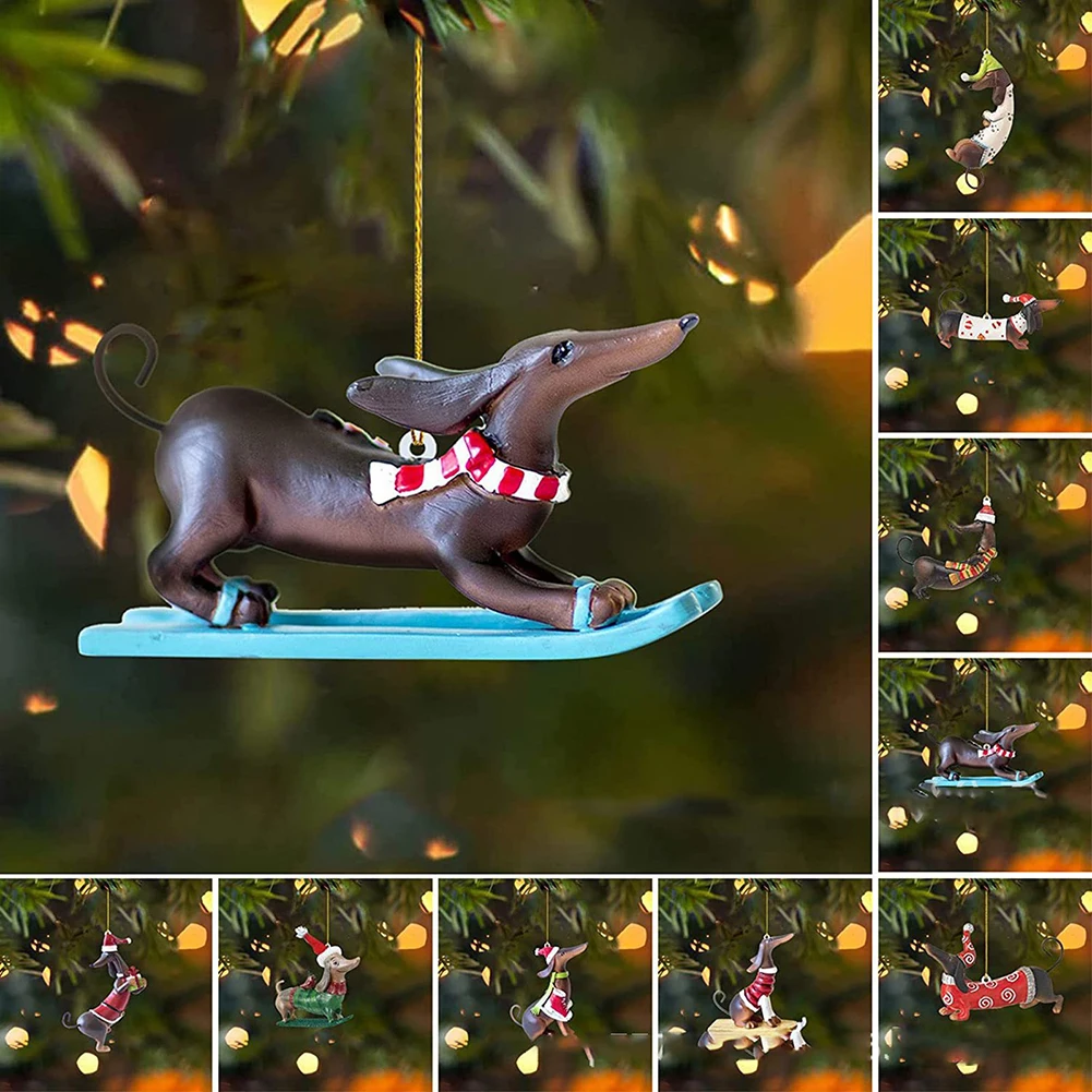 Engraçado árvore de Natal ornamento, Pingente De Cão Dachshund, Decorativo Xmas Tree Hanging Ornamento, Ano Novo Holiday Party Supplies