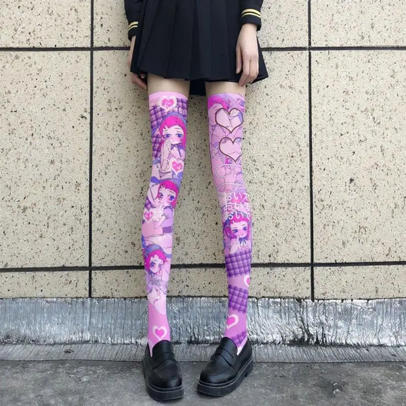 Y1AC Women coxa meias altas Anime Bunny Girl Print Over Knee Socks