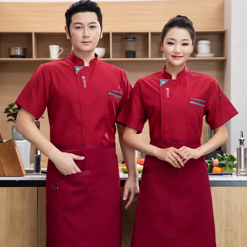 Veste d'uniforme de chef avec logo imprimé brodé personnalisé, vêtements de cuisine, chemise de cuisine, service d'hôtel, restauration rapide, pot chaud, manteau de magasin de gâteaux