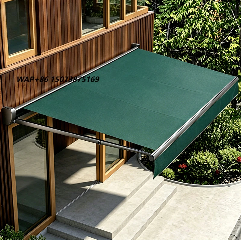 Foldable Retractable Outdoor Awning, Waterproof Manual & Electric Curved Arm Sun Shade for Terrace Garden Courtyard Shop Front