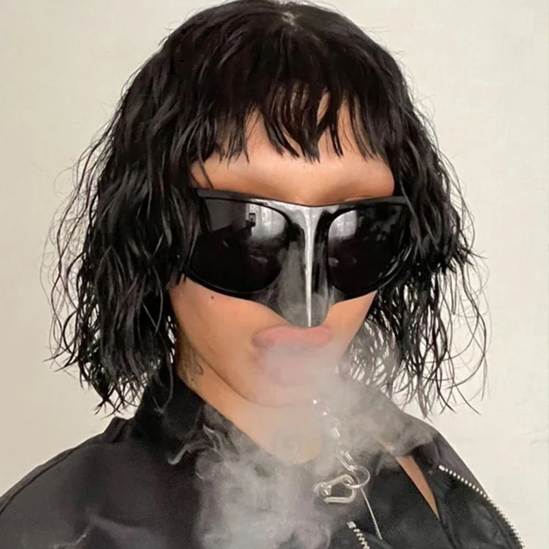 

Y2K Oversize Punk Sunglasses Goggle 2025 Cyberpunk Women Sun Glasses Men Future Technology Sense Black Silver Mask UV400 Eyewear