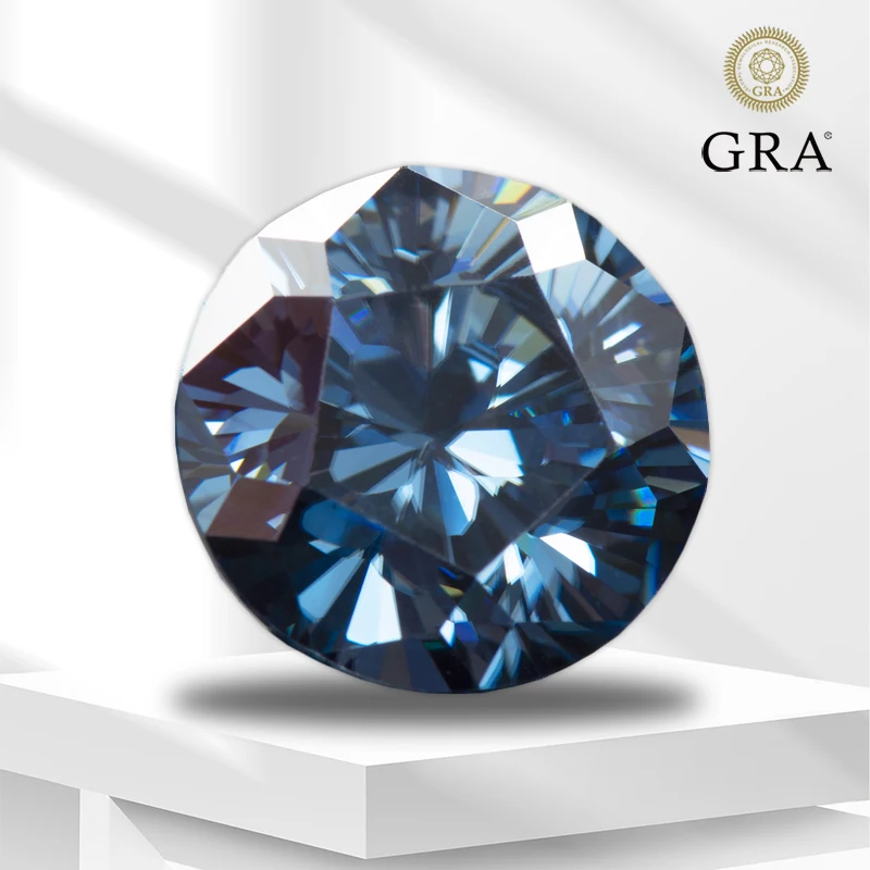 

Moissanite Gemstone Primary Color Royal Blue Round Shape Special Sakura Cut Lab Grown Diamond Charms Jewelry with GRA Report