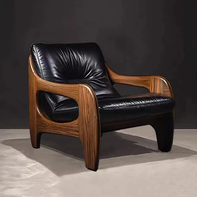 Sillas de salón de madera negras, silla moderna de ocio, cómoda, de gran tamaño, Puffs nórdicos, relajante, Mecedora Adullto, hogar inteligente