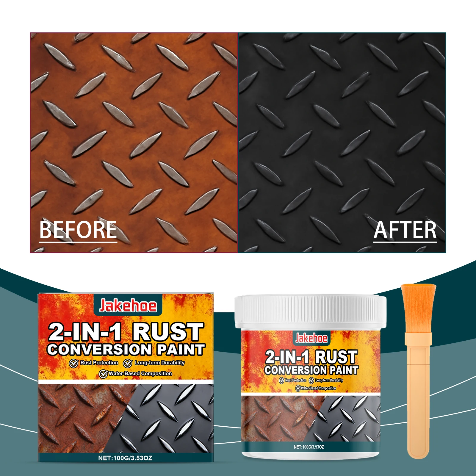 2 In 1 Rust Remover Metal Primer Water Based Anti Rust Paint Corrosion Resistant Quick Dry Coating For Iron Steel Metal Surface