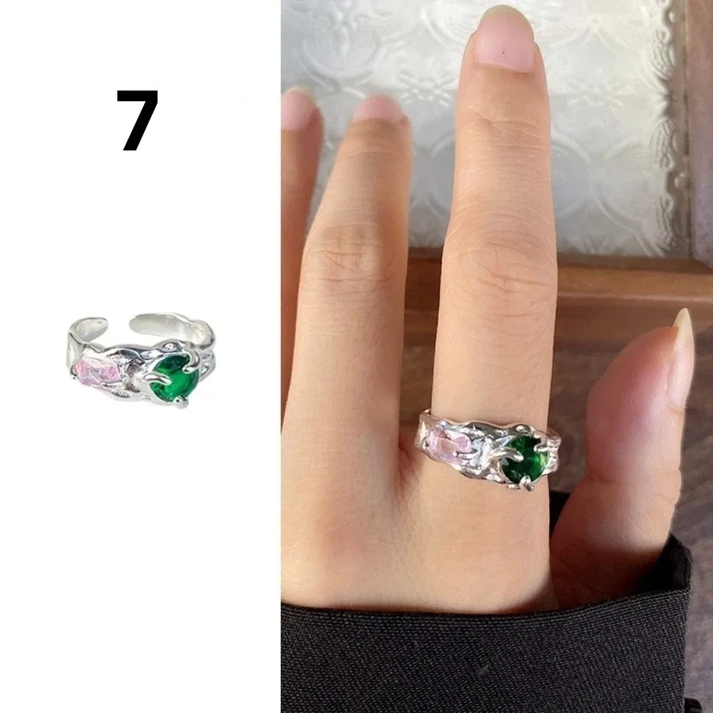 Minimalist Handmade Zircon Ring Simple Design Retro Texture Gemstone Ring Irregular Shape Matte Finish Crystal Ring