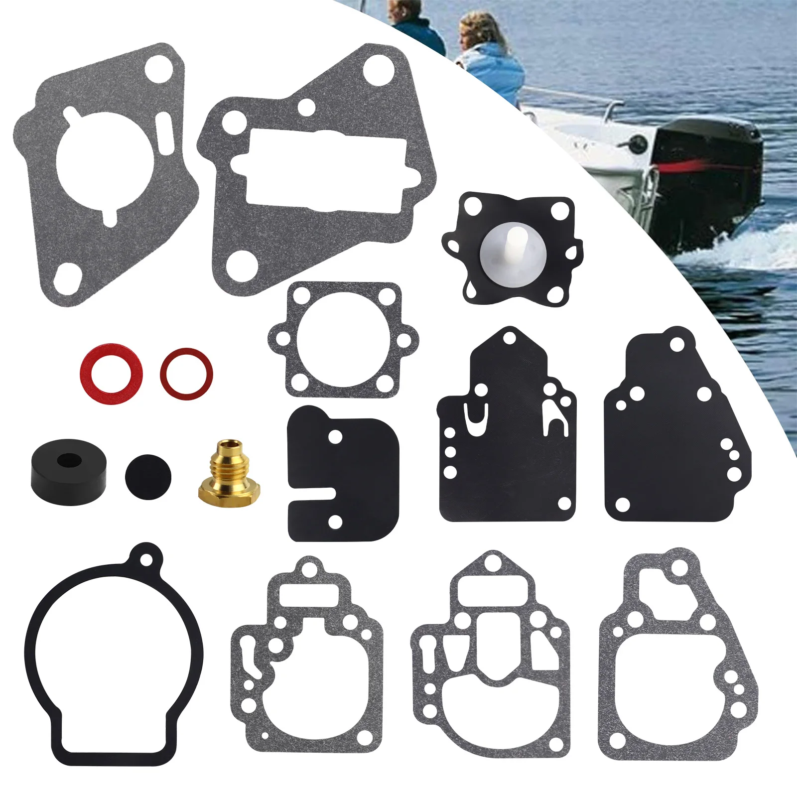 Kit de Reparo e Reconstrução de Carburador com Juntas para Motores de Popa Mercury Mariner 6, 8, 9.9, 10, 15, 20, 25 HP 2 Cilindros 18-7212 1395-97611