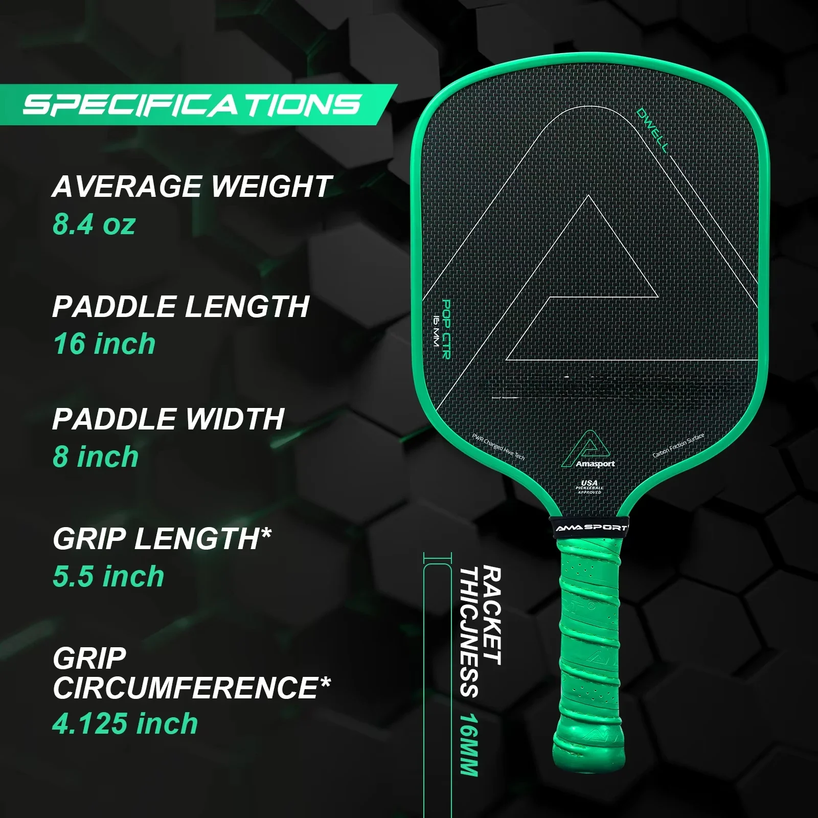 

-16mm Thickness Titanium Friction Surface Pickleball Paddle