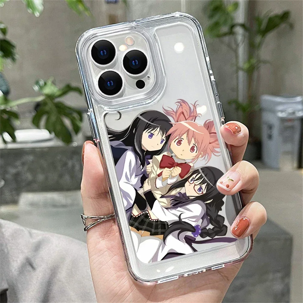 Y2k Cute Anime Madoka Magica Clear Case for iPhone 15 16 14 Plus 11 12 13 Pro Max Soft Silicone Shockproof Cover for Girls Women