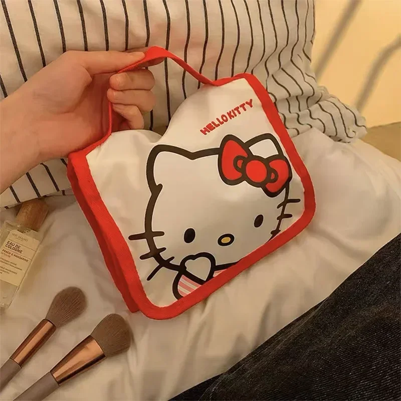 Sanrio Kawaii Hello Kitty Cosmetic Bag Kuromi Cartoon Foldable Cosmetic Cute Girls Portable Large Capacity Toiletry Storage Bags