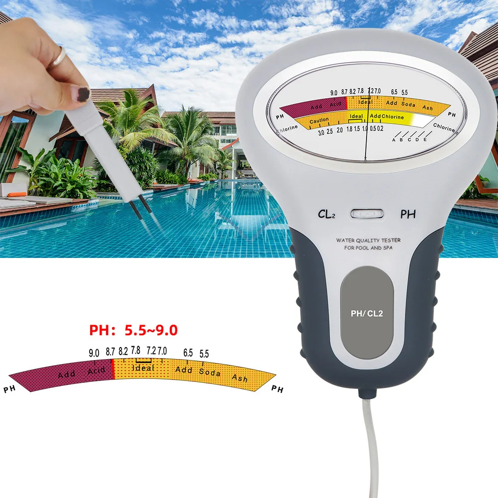 PC-102 2 in 1 PH Tester Water Chlorine Tester CL2 Measuring PH Chlorine Meter Water Quality Testing Device for Swimming Pool SPA