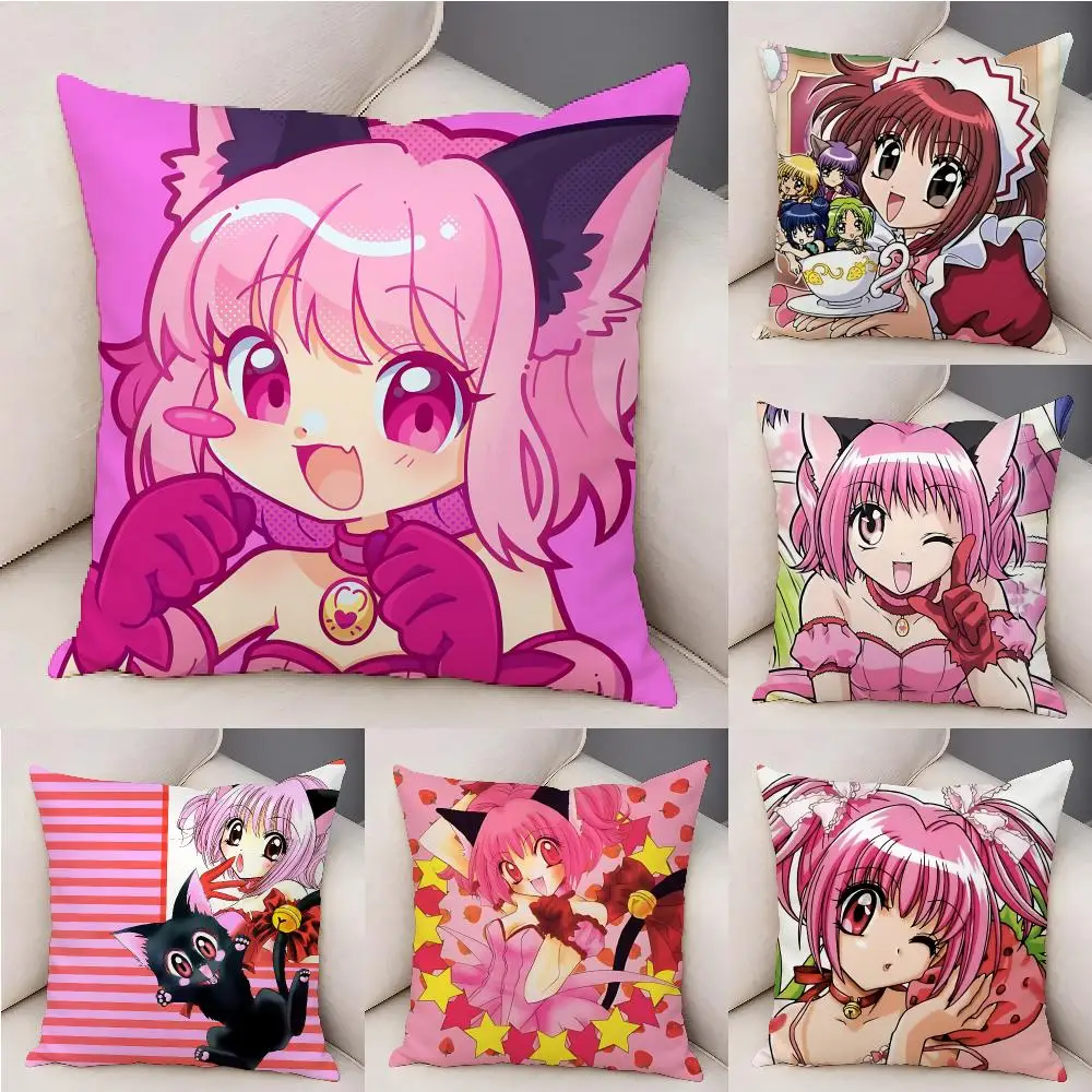 Anime T-Tokyo Mew Mew Cushion Cover Plush Decorative Pillow Case With Hidden Zipper Fashion Room Decor For Home