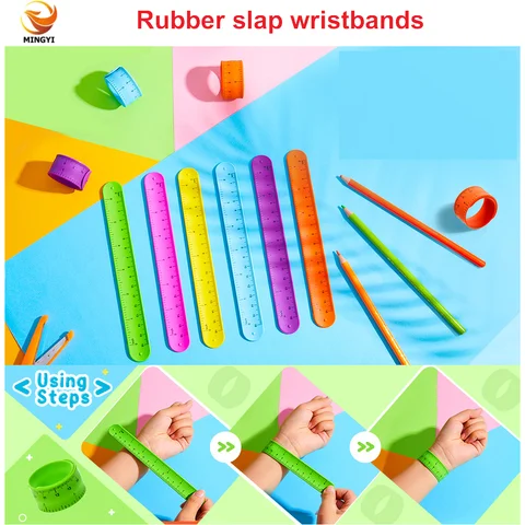 2PCS/6PCS Silicone Ruler Slap Bracelet Rubber Snap Band Wristband Recycled Slap Bracelets Gifts for Children