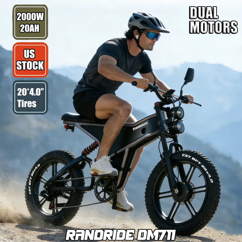 

DM711 2000W Dual Motor RANDRIDE DM711 Off-Road E-Bike 20x4.0Inch Fat Tires 48V 20Ah Battery Electric Bike US Ready Stock