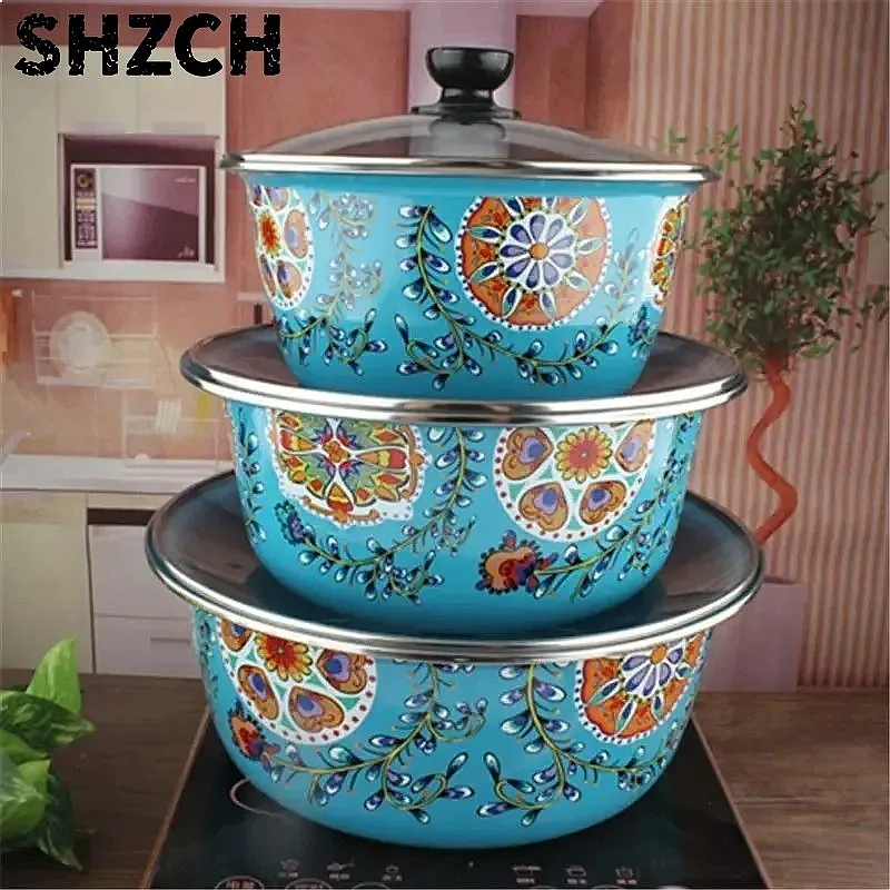 Extra Thick Enamel Basin Deepened Multi-Purpose Vegetable Washing Food Mixing Durable Kitchen Ware