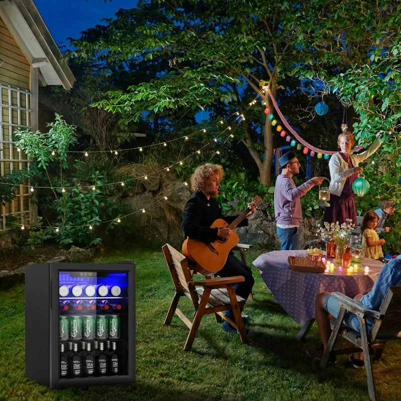 2.6 Cu.ft Beverage Refrigerator Cooler, 95 Can Mini Fridge, Digital Temperature Display, with Adjustable Removable Shelves