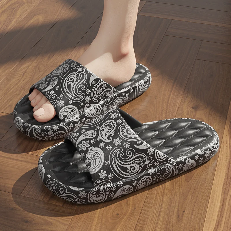 Plus Size 48 Graffiti Men Slippers Sole EVA Indoor Open Toe Flip Flops Beach Slides Flat Sandals Printing Cartoon Slide