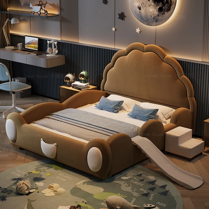 g*-king size Headboard Double bed frame wooden queen modern sleep kids bedc Modern luxury guardrail slide furniture home