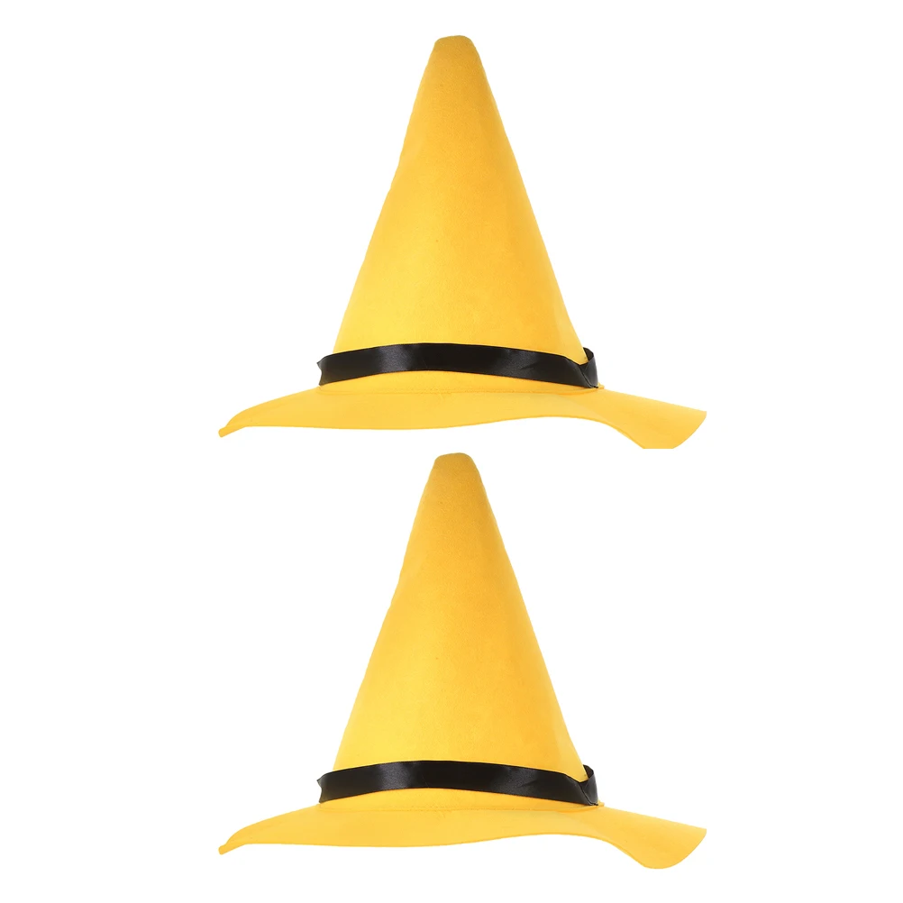 

2pcs Yellow Wizard Hat Oversized Bendable Pointed Felt Costume Accessory For Halloween Cosplay Scarecrow