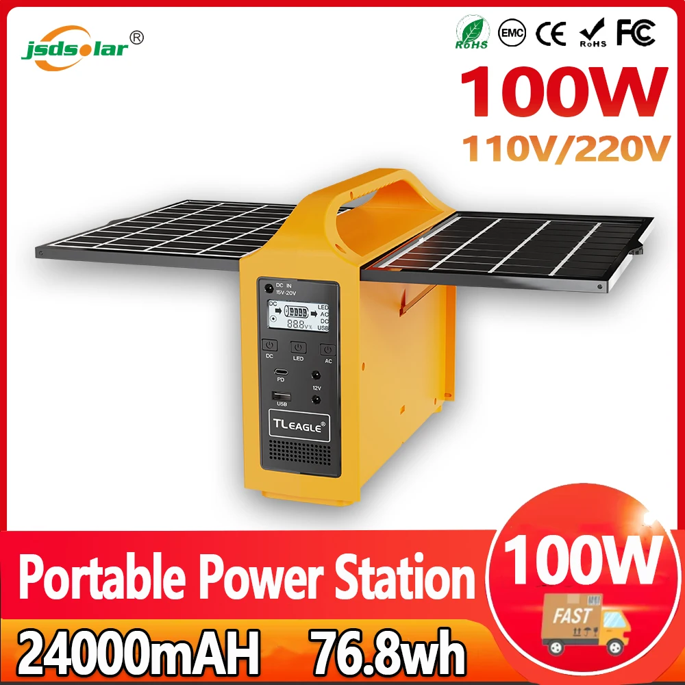 100W Portable Power Station 100V/220V Solar Power Generator UPS Charging Stations Outdoor Emergency Power Bank LED For Camping