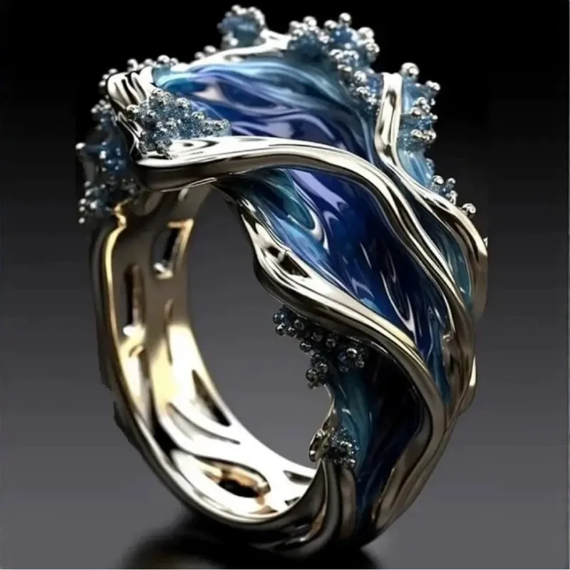 

New wave ring, wave resin fashion inlaid Haoshi women's open ring